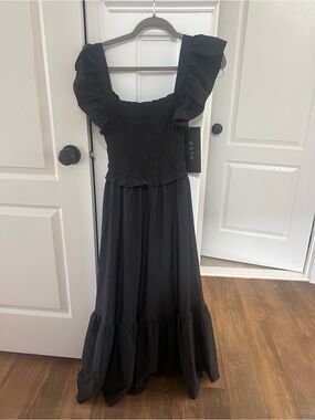 Astr Black Smocked Bodice Ruffle Strap Maxi Dress